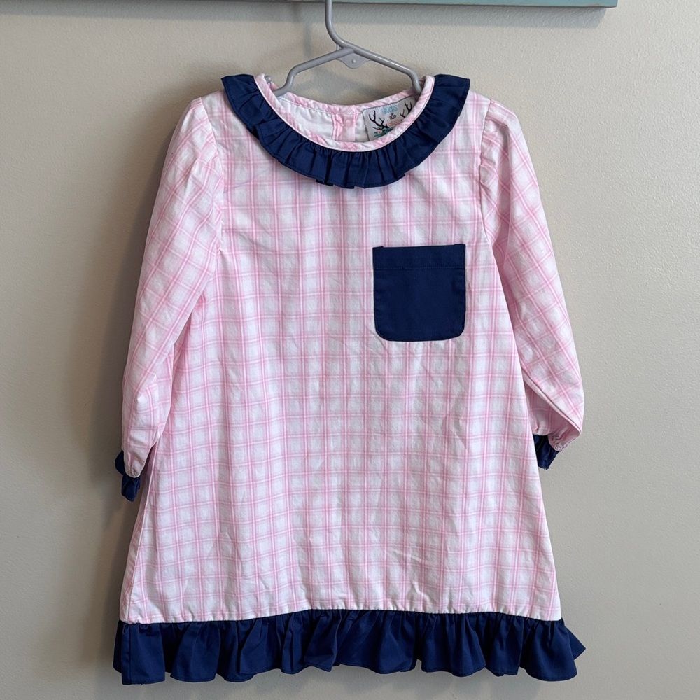 Boutique Brand Pink Plaid Dress with Navy Accents size 5